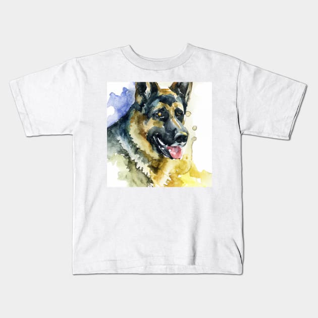 German Shepherd Watercolor - Gift For Dog Lovers Kids T-Shirt by Edd Paint Something